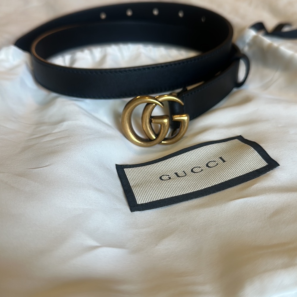 Gucci | Marmont Skinny Double G Leather Belt
